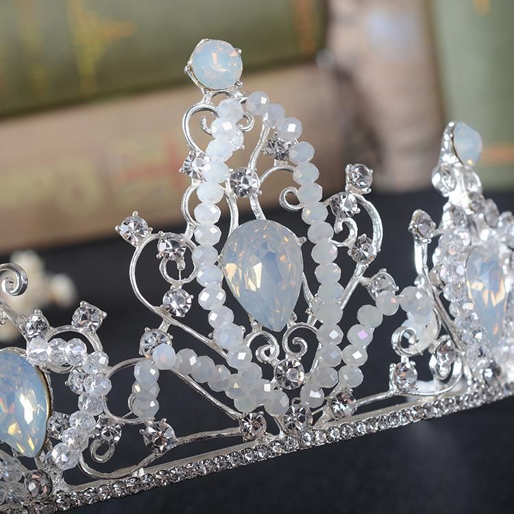 New Bridal Jewelry Exquisite Handmade White Diamond Round Crown Wedding Supplies Alloy Rhinestone Tiara