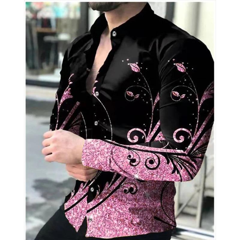 Новая мужская линия в стиле business casual, рубашка с 3D-принтом, формальная, весенне-летняя, с лацканами, с длинным рукавом, размеры XS-5XL, рубашка из эластичной ткани, 2024