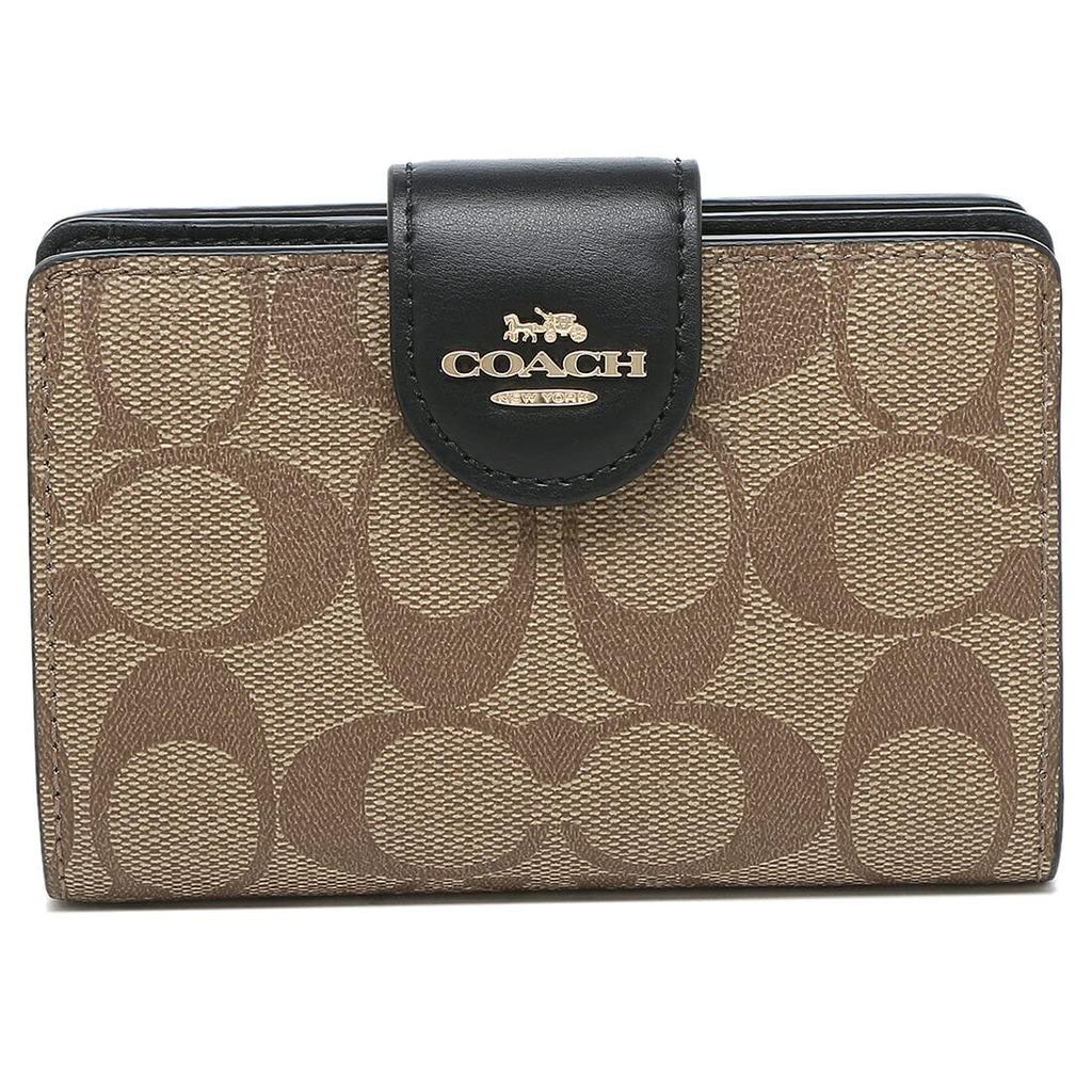 Кошелек складной кожаный кошелек Bifold Outlet MEDIUM CORNER ZIP WALLET 6390 C0082 C3454 COACH x [Coach] женский (Хаки черный) [Элемент]