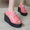 Fashion Women Wedges Sandals Summer Thick Bottom Waterproof Platform Dress Banquet Comfortable Open Toed Workwear Large Size 32-48 Pink