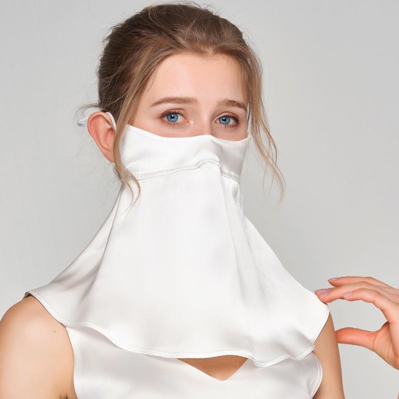 100% Pure Silk Face Cover Sun Protection Breathable Sleep Mask Anti-Oil Fume Full Neck Coverage