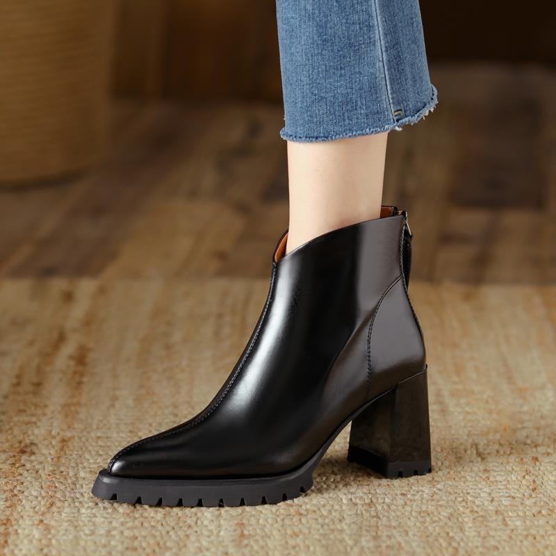 Fashion 2024 Hot Sale Shoes Female Zipper Winter Women's Boots Pointed Toe Solid Plus Velvet Warm Short Barrel High Heels British Boots
