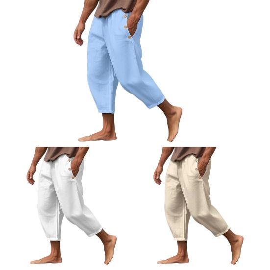 Мужские укороченные брюки со свободными боковыми карманами и эластичной резинкой на талии, быстросохнущие однотонные спортивные штаны для спортзала и пляжа