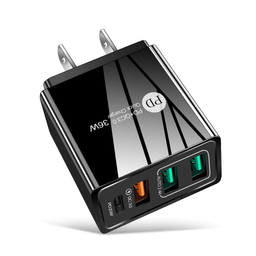 4A Многопортовое зарядное устройство PD20W + 2.4A 3-USB Европейский, Американский и Британский адаптер