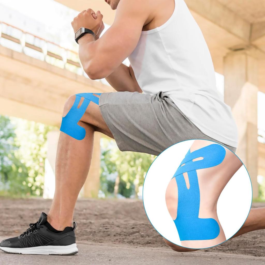 Pack Of 10 Blue PreCut Knee, Kinesiology Tape, Without Shere, Waterproof & Elastic Physio Tape For Knee Pain