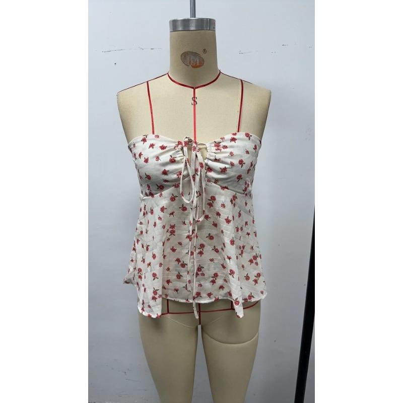 Летний женский топ-топ с открытой спиной и цветочным принтом и галстуком-бабочкой