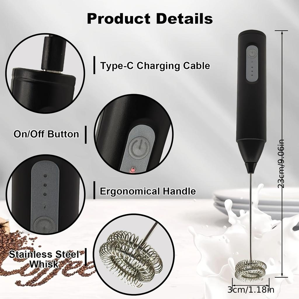 МИНИ-вспениватель молока, перезаряжаемый через USB, 3 скорости, кофеварка, венчик для кофе, миксер, электрическая ручка, блендер, взбиватель яиц