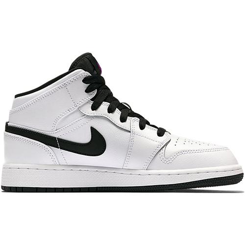 Jordan 1 Mid Белый Черный Фуксия Blast GS 555112-138