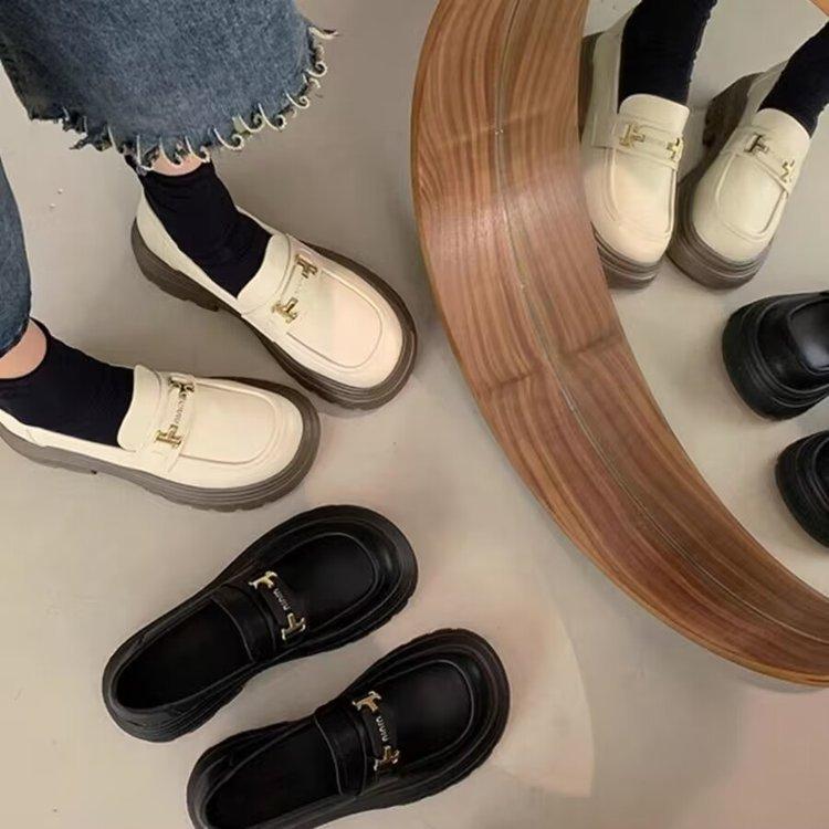 Лоферы на платформе женские весенние ретро британский стиль толстый каблук повседневные универсальные модные мягкие кожаные туфли с одной педалью маленькие кожаные туфли