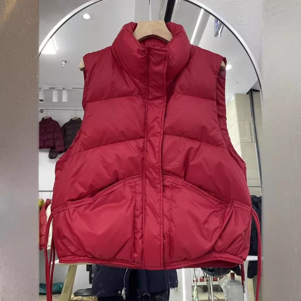 Корейская версия женского пухового жилета 2024 года, зима, новая мода, легкий стоячий воротник, терможилет с карманом и бантом