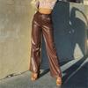 Women Solid Fashion Faux Leather Pants Slim Casual Trousers
