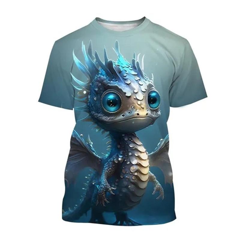 Летние футболки с принтом «Дракончик 3D» для мужчин и женщин, повседневная мода, уличная одежда, футболки большого размера с коротким рукавом, детские футболки, топы, одежда