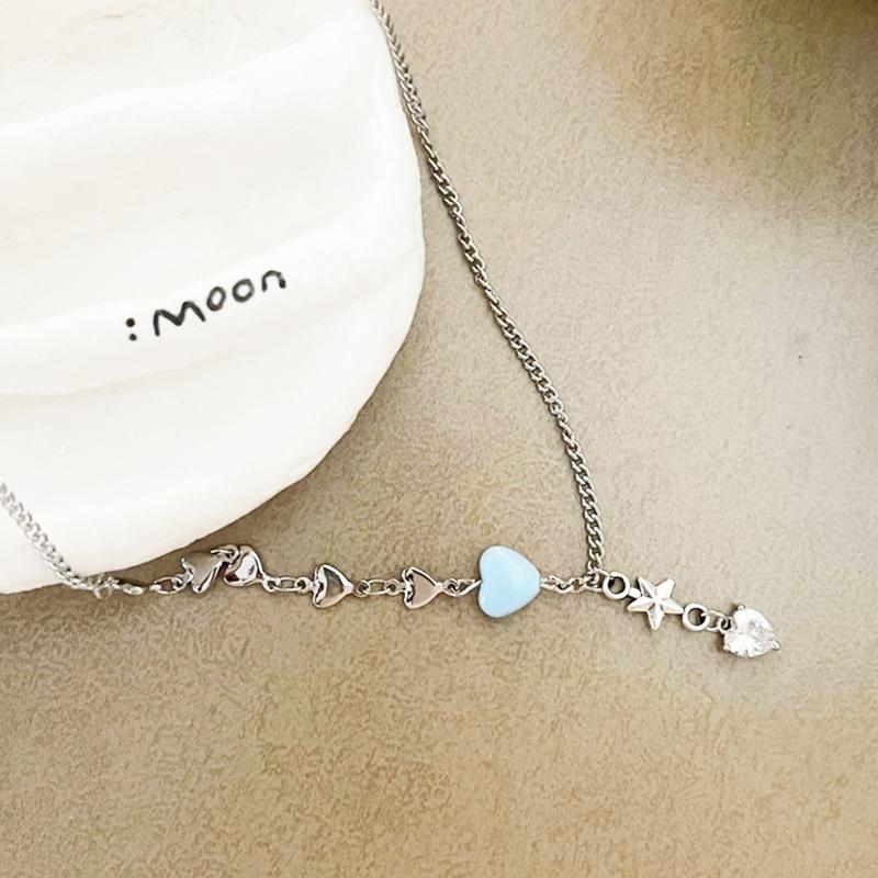 Сладкое Крутое Zircon Сердце Подвеска Ожерелье Металлическое Сердце Чокер Модная Цепочка на Шею Элегантная Ключичная Цепь Y2K Украшения