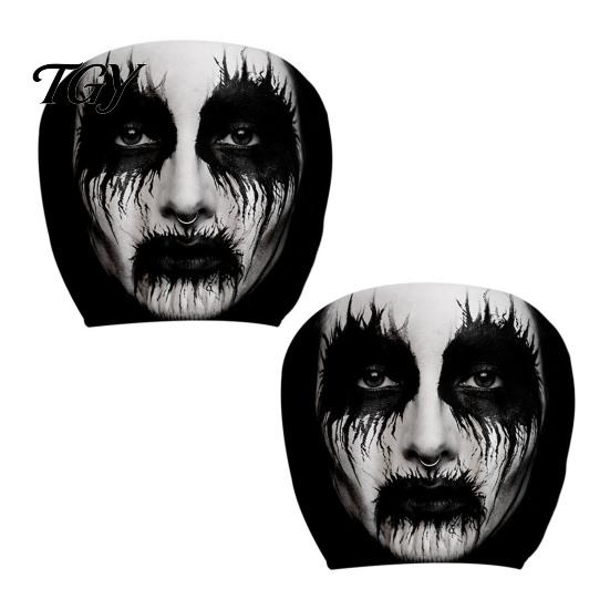Funny Prank Car Accessories 2Pcs Ghost Face Headrest Covers, Halloween Horror Seat Decorations, Holiday Atmosphere Decor Universal Fit