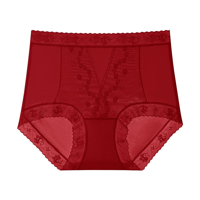 Женские кружевные трусы-слипы большого размера на весну и лето с удлиненной ластовицей без следов от пластика, подтягивающие живот и бедра, с высокой талией