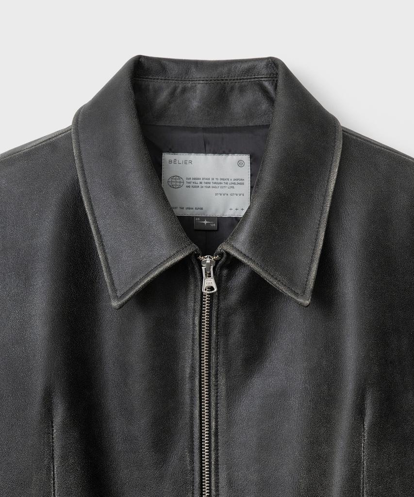 Belier Diagonal Leather Blouson - Vintage Grey