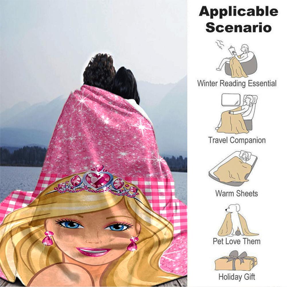 1Pc Pink Glitter Princess Blanket Soft Throw Blanket For Home Bedroom Bed Sofa Travel Office Solid Christmas Blanket