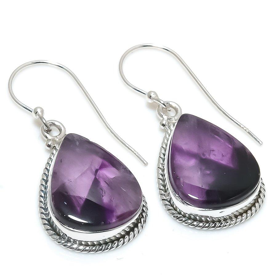 Natural Brazilian Amethyst Gemstone 925 Solid Sterling Silver Earring 1.50" U4G82