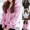 Women Hooded Fleece Long Sleeve Loose Casual Zip Pockets Solid Jacket Coat