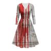 Women's Fashion V Neck Ruffle Long Sleeve Halloween Print Slim Fit Gown Casual Dress