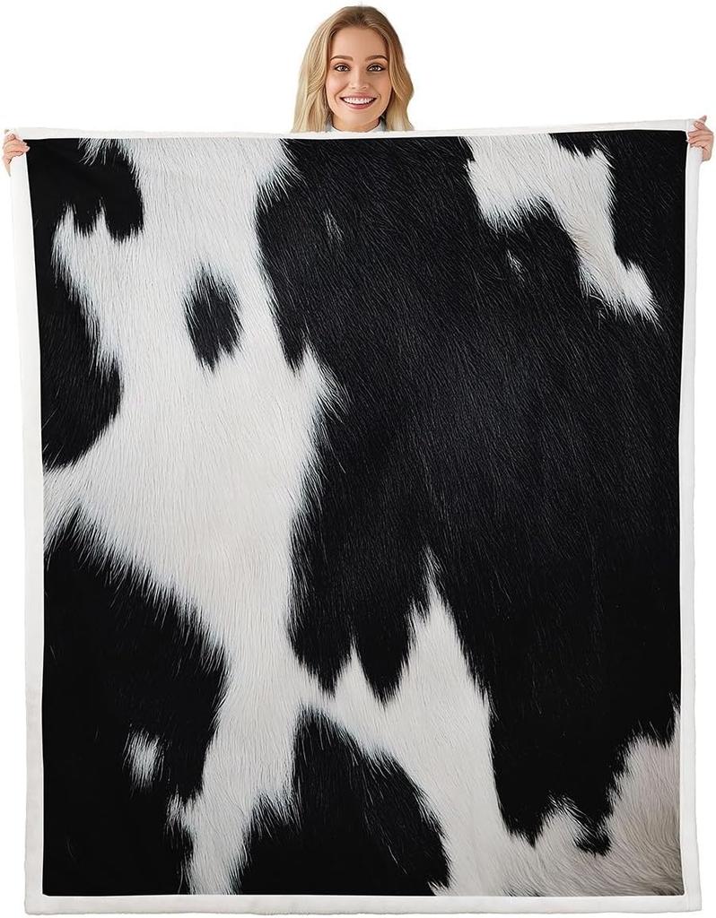 Strawberry Cow Print Sherpa Blanket Soft Fleece Throw Cozy Bedding for Women Girls Room Decor Cute Summer Gift