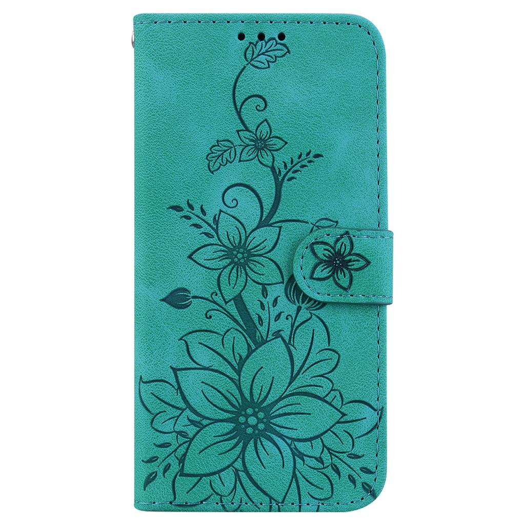 For Honor 400 Pro 5G (Global) Stand Case Lily Flower Imprint Leather Phone Cover with Wrist Strap