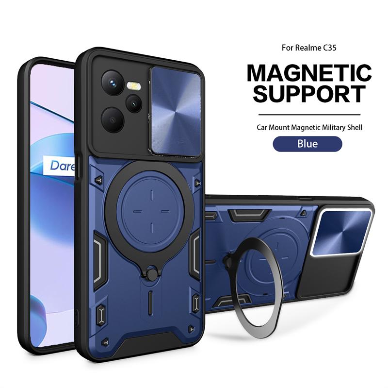 Для Oppo Realme C35 чехол слайдер камера противоударный бронированный чехол для телефона Realme C35 C 35 RealmeC35 автомобильный магнитный держатель кольцо задняя крышка