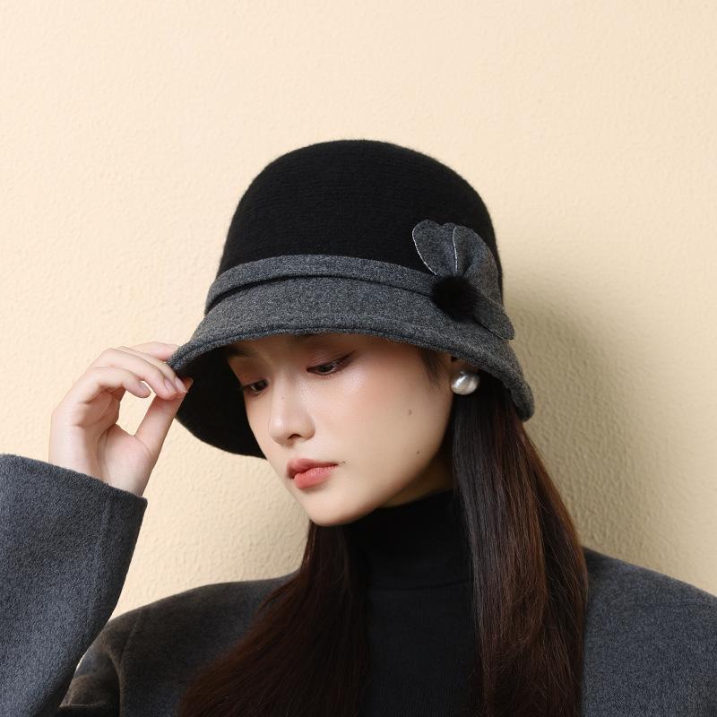 Bucket Hat Women's Autumn and Winter Light Luxury Style Versatile Bucket Hat Windproof Warmth Ear Protection Woolen Fisherman Hat