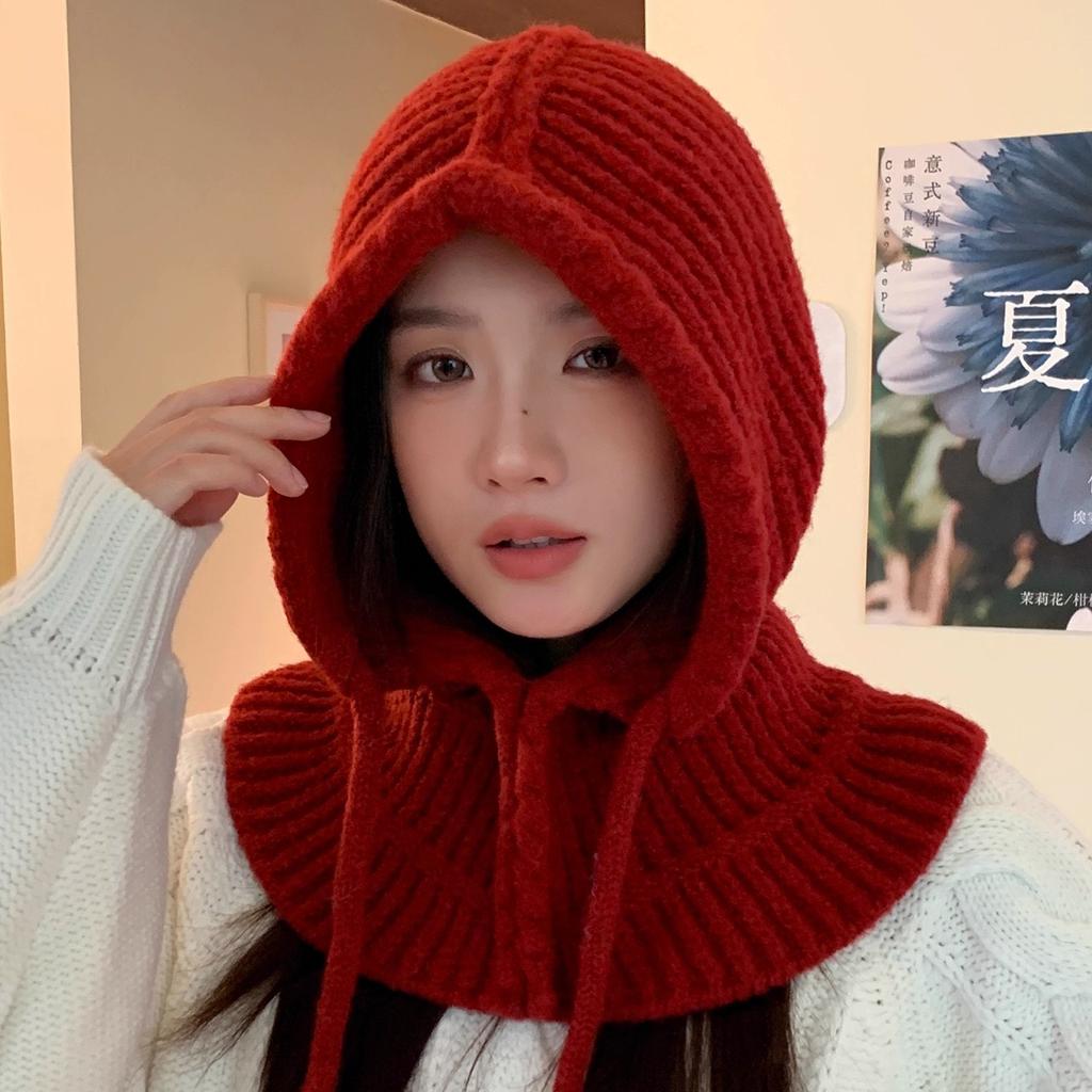 New Hat Women's Autumn and Winter Knitted Hooded Scarf Integrated Thermal Ear Hat