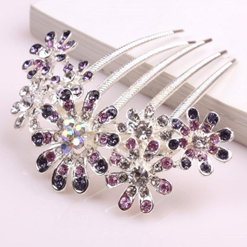 Аксессуары для волос Алмазные украшения Хрустальные цветы Ободок Металлический расческа для волос