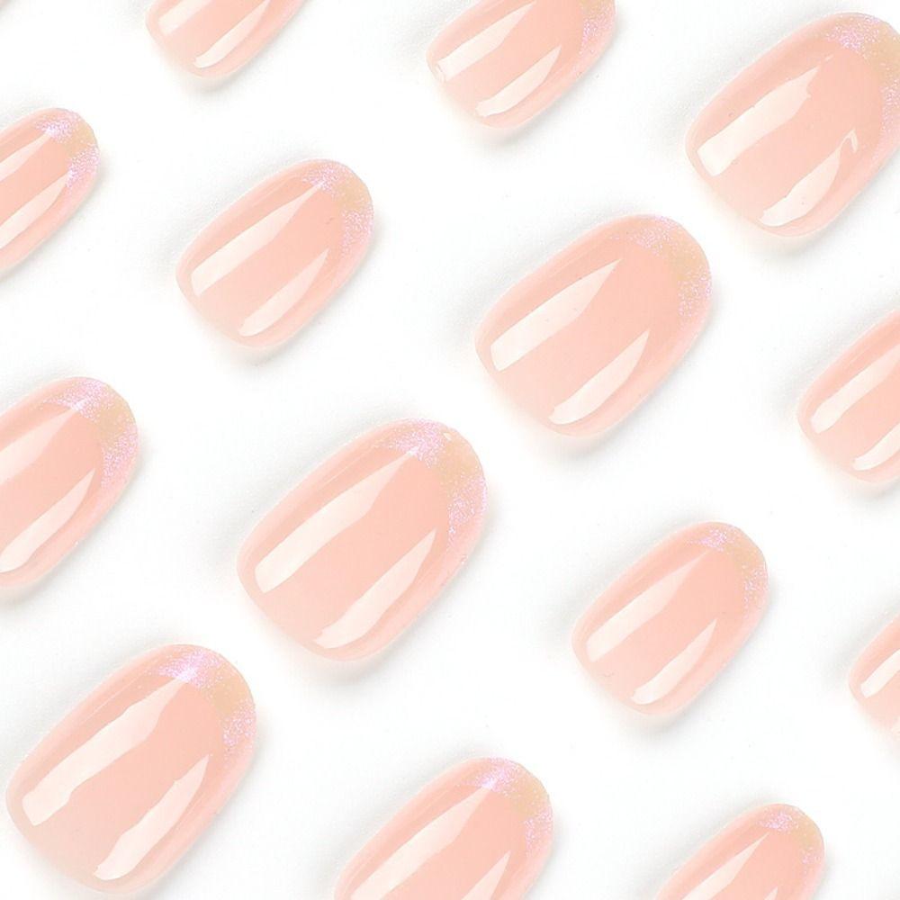 24pcs Detachable Press On Nails Fake Nials DIY False Nails Gradient Pink French Short Round