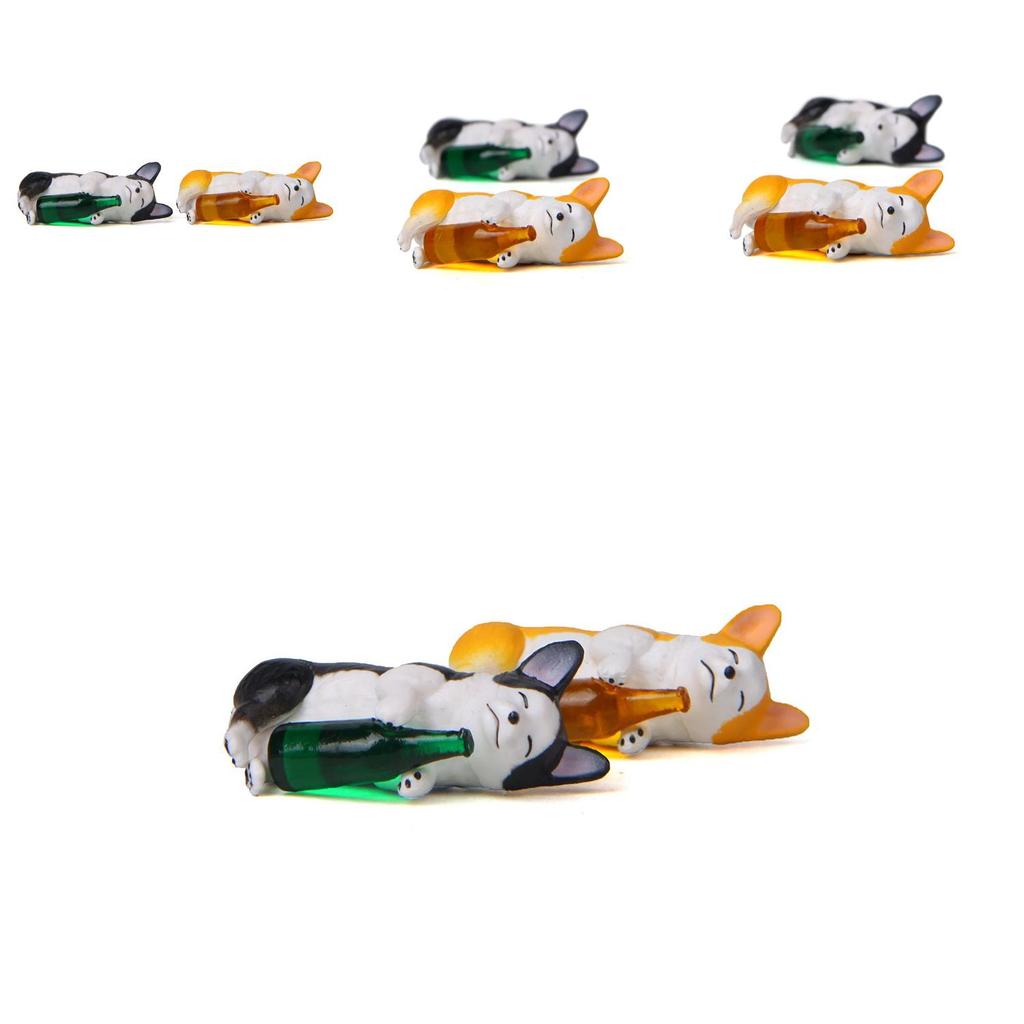 Resin Corgi And Husky Ornament Holding A Bottle Design For Gardening And Collection