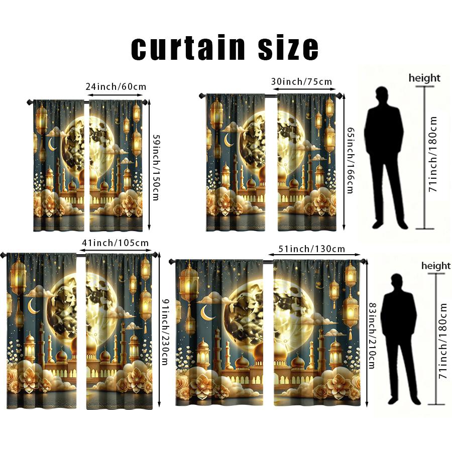 2PCS Gilded Moonnight Islamic Festival Curtains   Luxury Style   Bedroom and Living Room   Drawbar Pocket Decoration