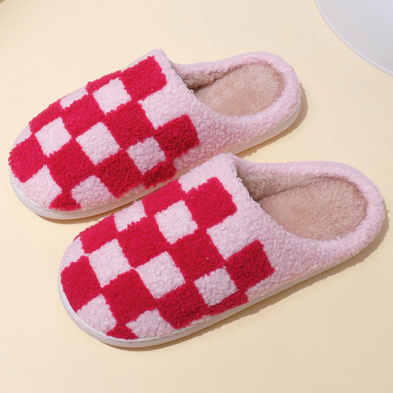 Мода Мода Смешанный цвет Клетчатые Хлопковые Тапочки Женские Комфортные Мягкая Подошва Плюшевые Домашние Шлепанцы Женские 2025 Комнатные Нескользящие Пушистые Тапочки