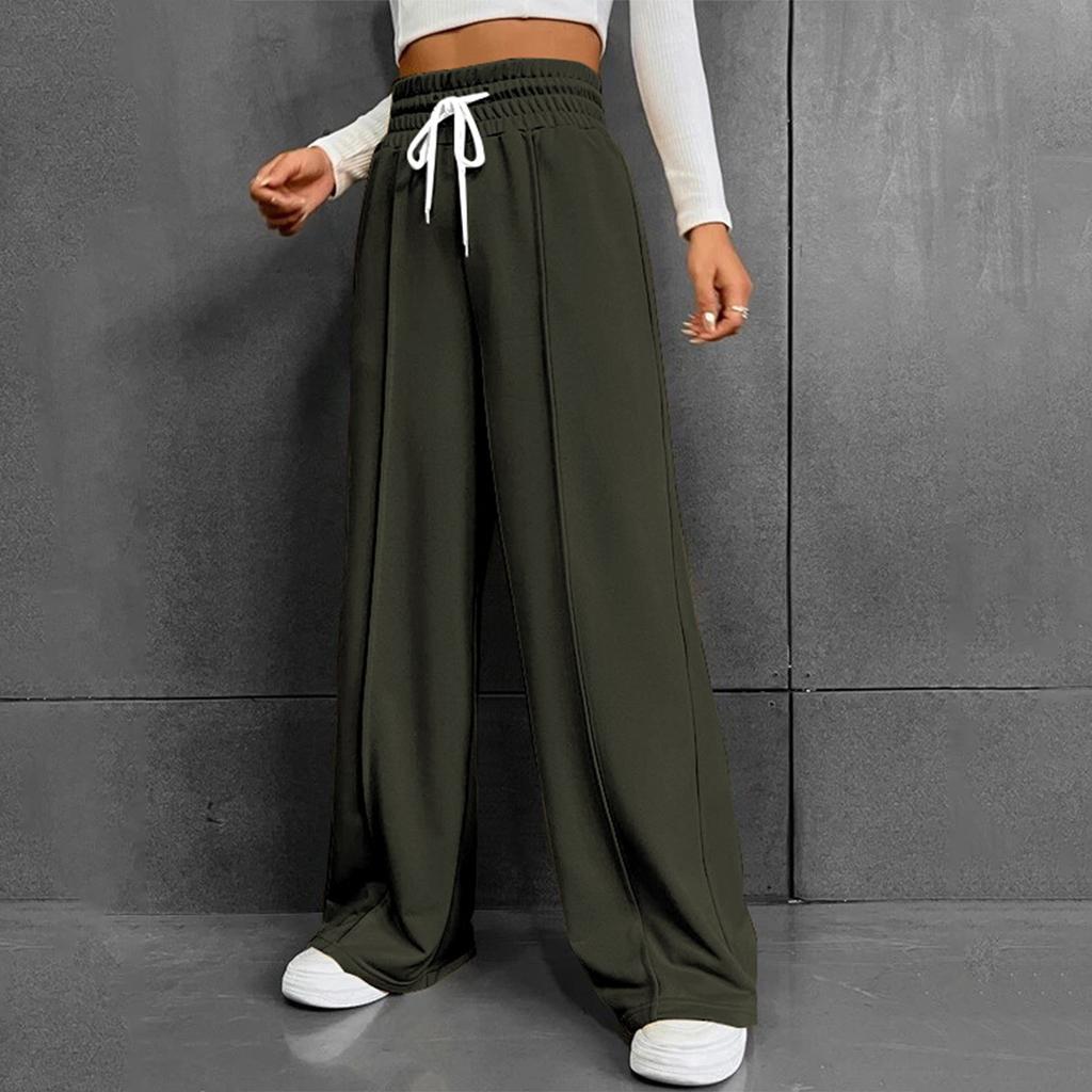 Женские модные однотонные универсальные повседневные брюки с карманами, свободные спортивные брюки с высокой талией и широкими штанинами на шнурке