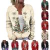 Женская мода рождественский принт длинный рукав вязаный кардиган пуховик