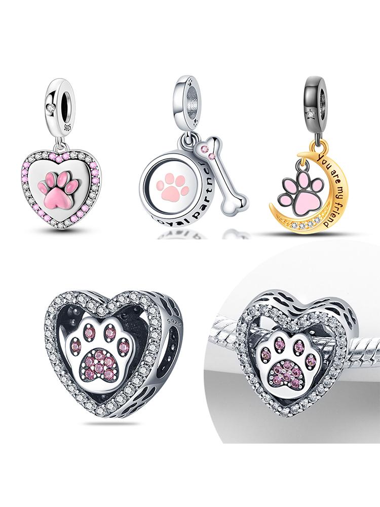 Plated 925 Silver Youth Cute Dog Claw Charms Fit 925 Charms Bracelet Beads Jewelry Gifts for Women