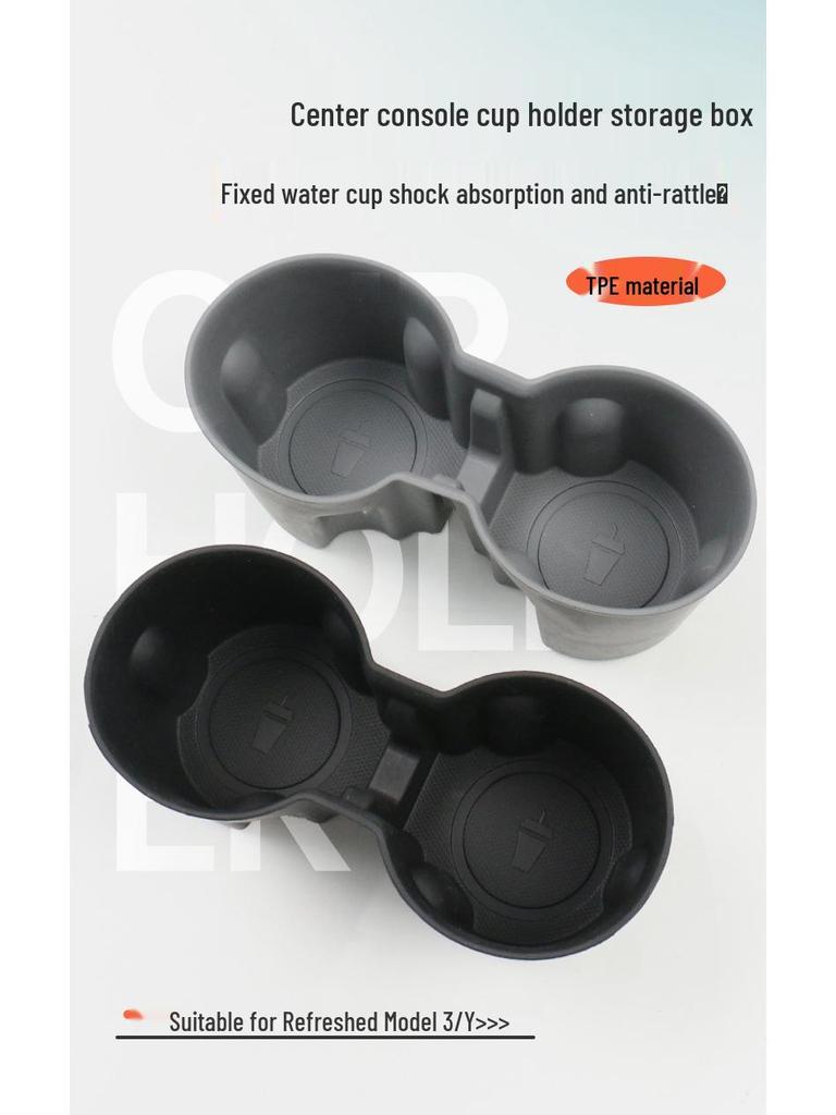 Tesla Model Y/3 Refreshed Center Console Cup Holder Silicone Cover & Coaster Accessory.