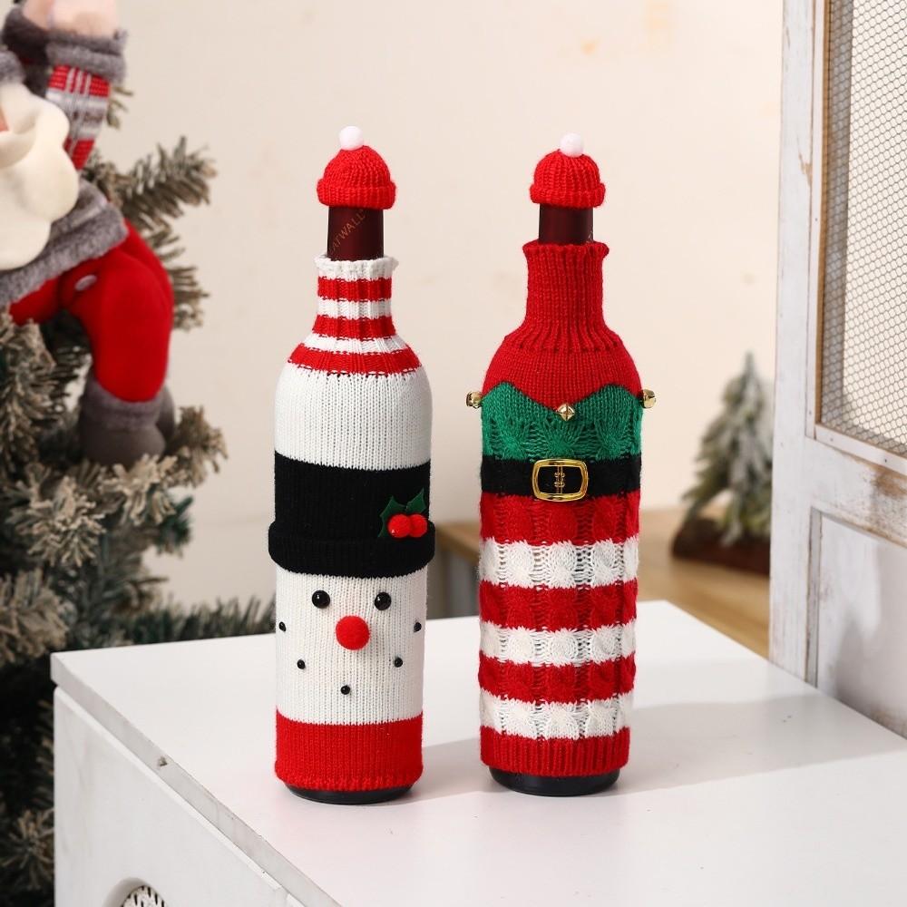 Elk Wine Bottle Cover with Mini Santa Hat Beer Bottle Cover Christmas Knitted Bottle Cover Gift