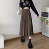 Длинная плиссированная юбка, женская винтажная корейская модная однотонная юбка трапециевидной формы с высокой талией, элегантная повседневная осенняя школьная юбка для девочек