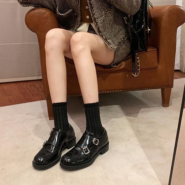 Версия из коровьей кожи~ Темпераментные лоферы из французской кожи с гравировкой, женские весенне-осенние туфли на толстой подошве из маленькой кожи, туфли на толстом каблуке