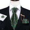 Barry.Wang Mens Ascot with Brooch Floral Jacquard Silk Cravat Tie Hanky Cufflinks Set