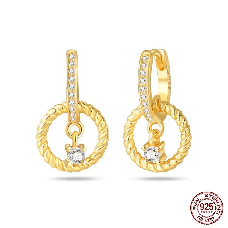 925 Silver Gold Star Moon Bee Pendant Golden Earrings for Women Sparkling Zircon Luxury Wedding Engagement Jewelry Gift
