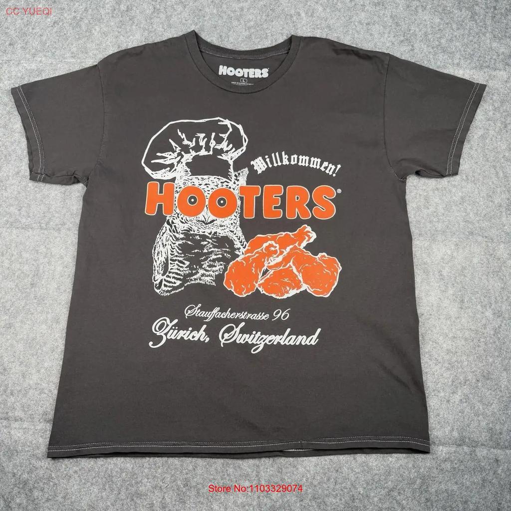 Hooters Zurich Switzerland MillkomUnisex S T Shirt Black Size Large NEW vintage Washed Breathable homme Casual graphic
