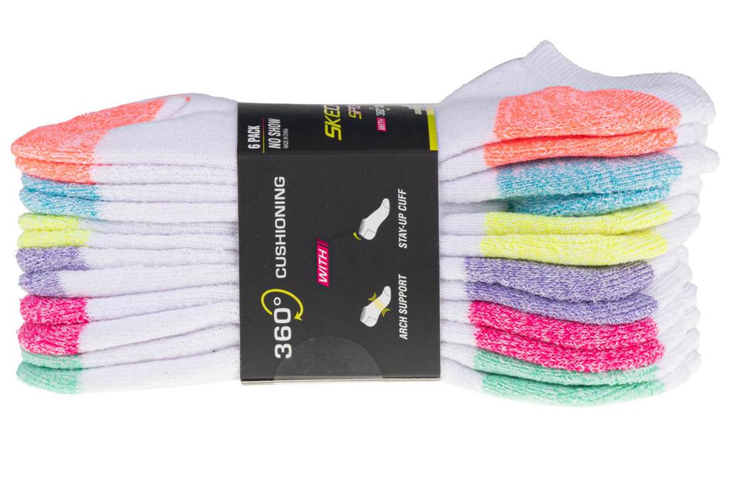 Skechers 6 пар носков для девочек, белые, для девочек, махровые, без шоу, средние