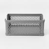 Gray openwork basket organizer, stackable for a shelf in a cabinet