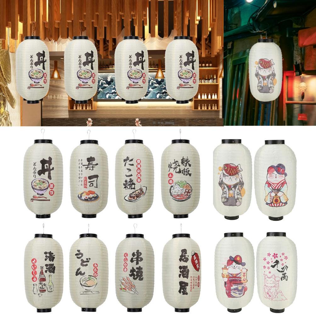 Japanese Style Lanterns 10 inch Lucky Cat Traditional Chinese Printing Hanging Lanterns Fabric Tamaribar Decor for Bar Pub Decor