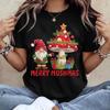 Women's Christmas Dwarf Pattern T-shirt Short Sleeve Round Neck Casual Top Washable Holiday Party Women's T-shirt, Dwarf Gift