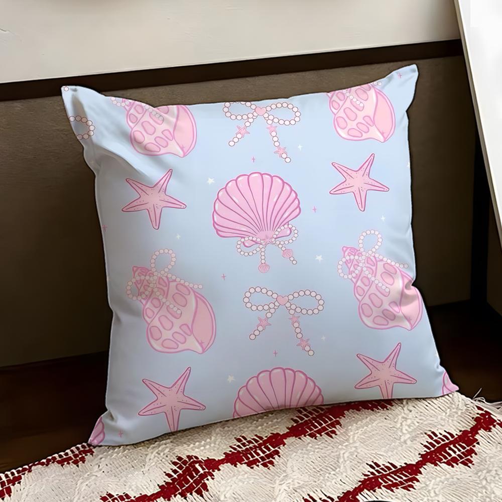 Coral Seashell Pattern Cushion Cover Reversible Soft Durable Pillow Cover Home Car MultiScene Use for Daily Comfort