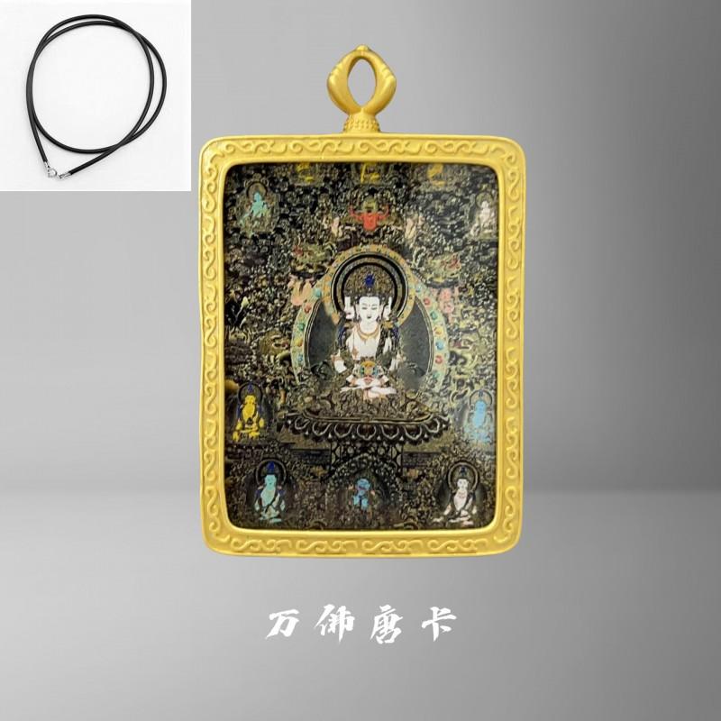 Golden Tibetan Thangka Pendant Necklace With Five Wealth Deities Charm Copper Amulet Men Women Ethnic Style